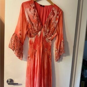 Floral V-Neck Dress with Bell Sleeves